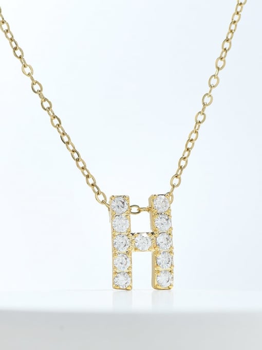 Gold XL63375 H Brass Cubic Zirconia Letter Minimalist Necklace