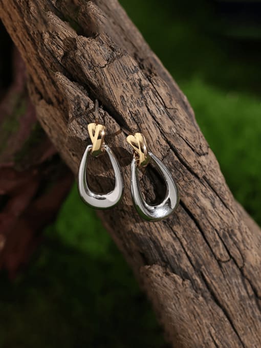 Gold and steel dual color earrings Brass Hollow Water Drop Vintage Drop Earring