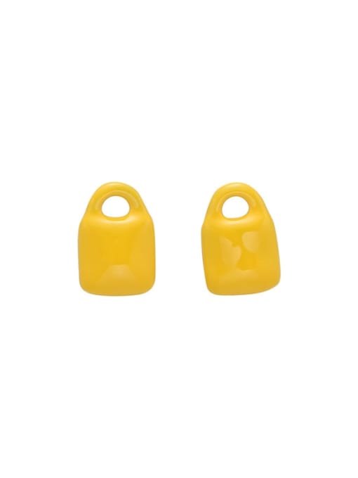 Lemon yellow Brass Enamel Locket Minimalist Stud Earring