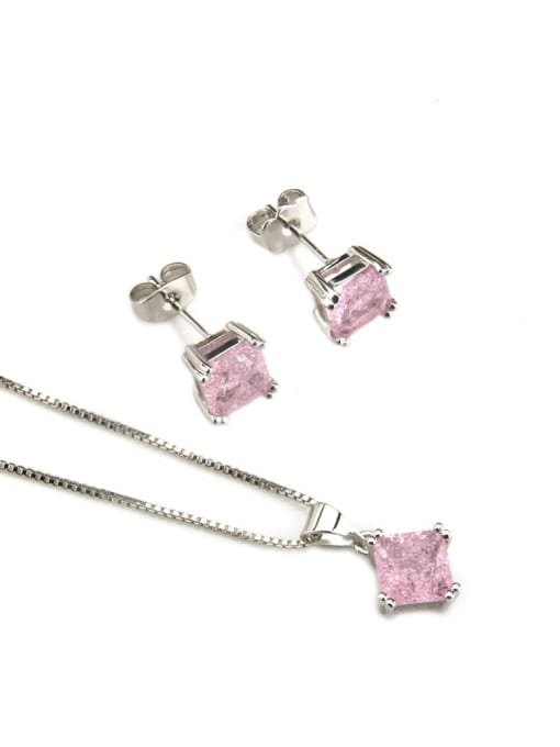 White Gold Plated zircon Brass Square Cubic Zirconia Earring and Necklace Set