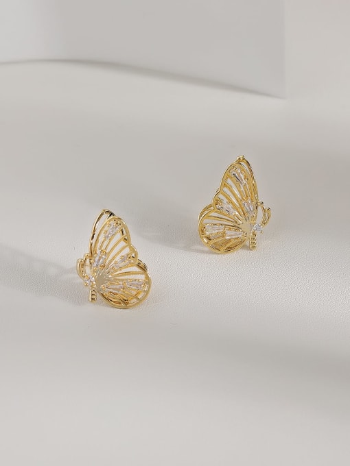 HYACINTH Copper Cubic Zirconia Butterfly Cute Stud Trend Korean Fashion Earring 3
