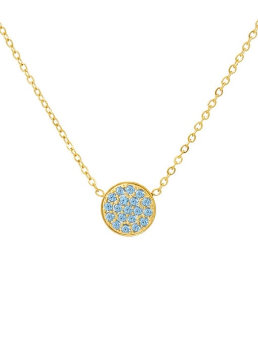 Blue and golden lake water in December Stainless steel Cubic Zirconia Round Minimalist Necklace