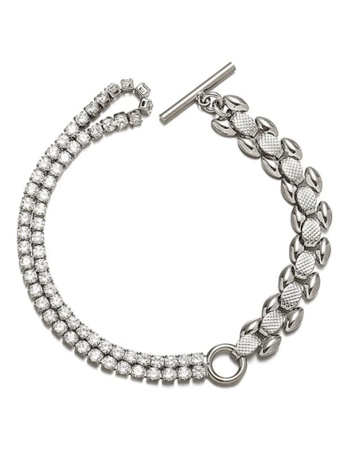 Platinum Brass Cubic Zirconia Geometric Chain Vintage Bracelet