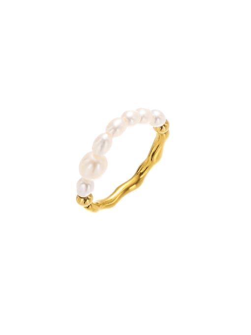 Five Color Brass Imitation Pearl Geometric Minimalist Band Ring