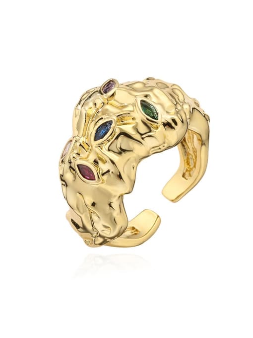 13064 Brass Enamel Cubic Zirconia Leopard Trend Band Ring