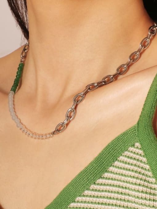 TINGS Titanium Steel Imitation Pearl Geometric Hip Hop Asymmetrical Chain Necklace 1