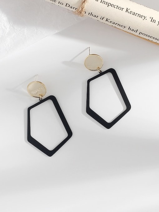 black Copper Enamel Holoow  Geometric Minimalist Stud Trend Korean Fashion Earring