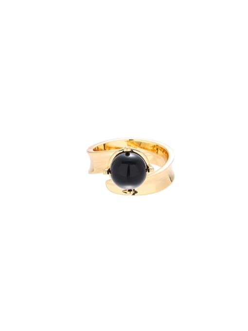 Black agate gold style Brass Tiger Eye Geometric Vintage Band Ring