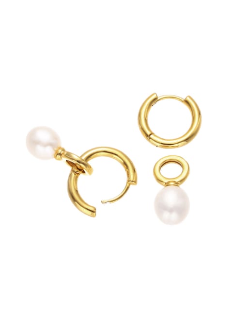 Five Color Brass Imitation Pearl Geometric Minimalist Huggie Earring 3