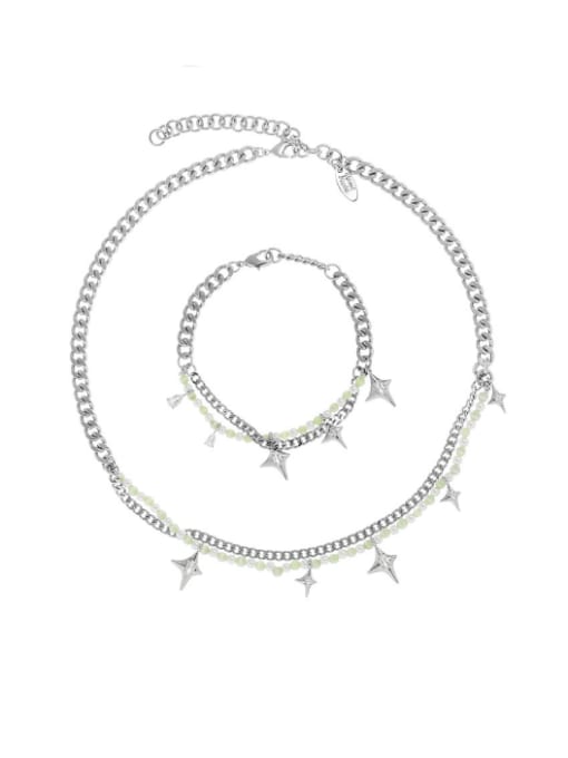 TINGS Brass Cubic Zirconia Hip Hop Star  Bracelet and Necklace Set 0
