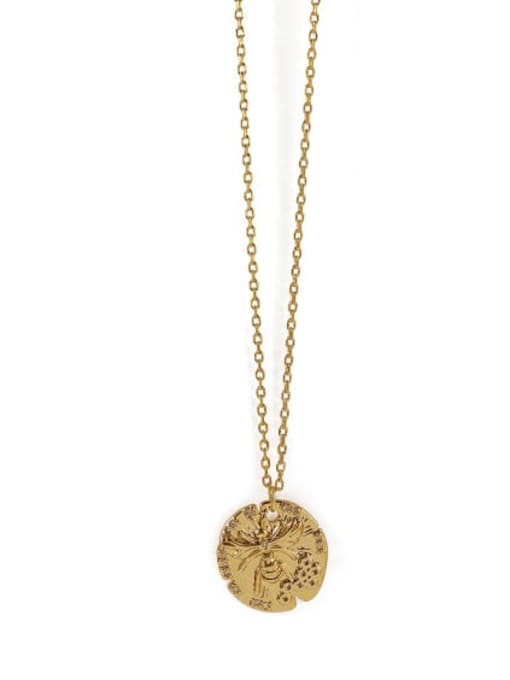 ACCA Brass Round Vintage Vintage embossed bee medal Necklace 2