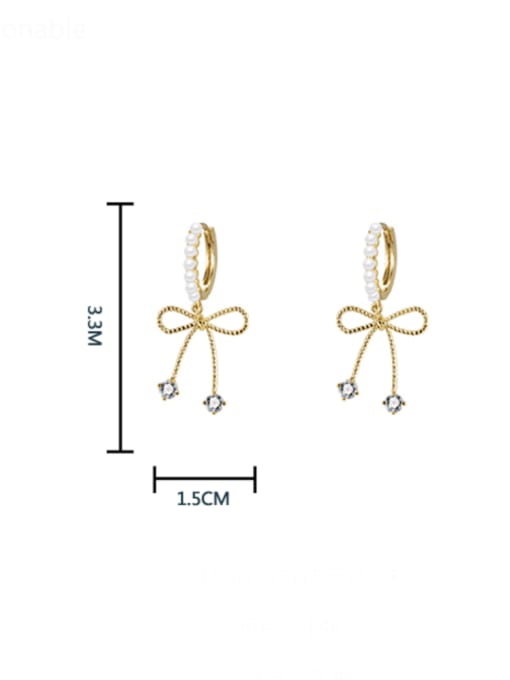 HYACINTH Brass Artificial Pearl Bowknot Minimalist Huggie Earring 2