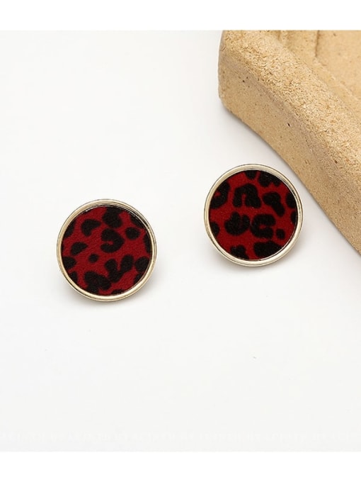 Red Leopard Print Copper Round Leopard Vintage Stud Trend Korean Fashion Earring