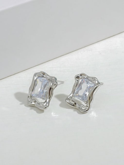 Silver E547 Brass Cubic Zirconia Geometric Dainty Stud Earring