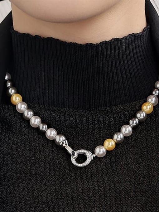 ACCA Brass Imitation Pearl Round Minimalist Beaded Necklace 1