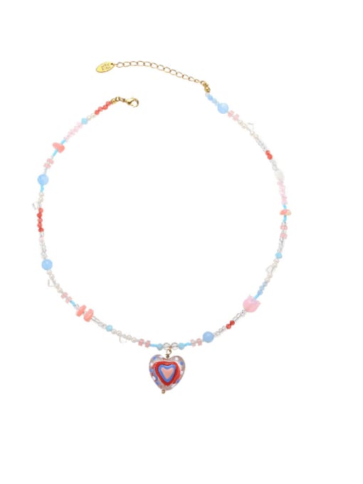 Five Color Brass Glass Stone Heart Bohemia Necklace 0