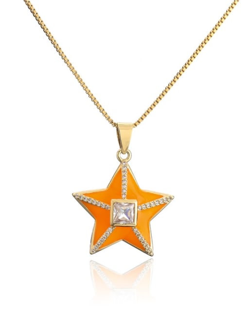 20911 Brass Rhinestone Enamel Star Ethnic Five-pointed star Pedant Necklace