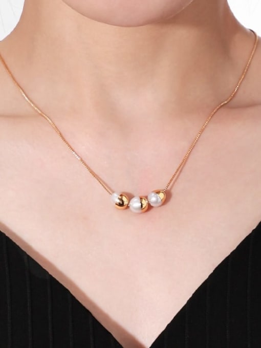 TINGS Brass Imitation Pearl Geometric Vintage Necklace 1