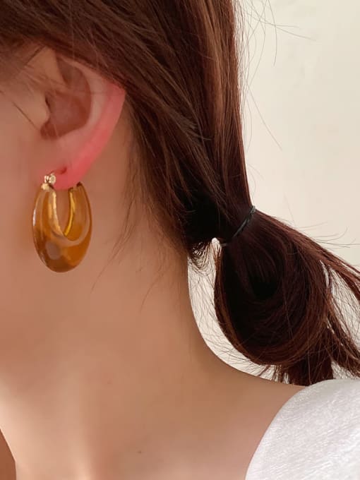Transparent Tan ear buckle Alloy Resin Geometric Vintage Hook Earring