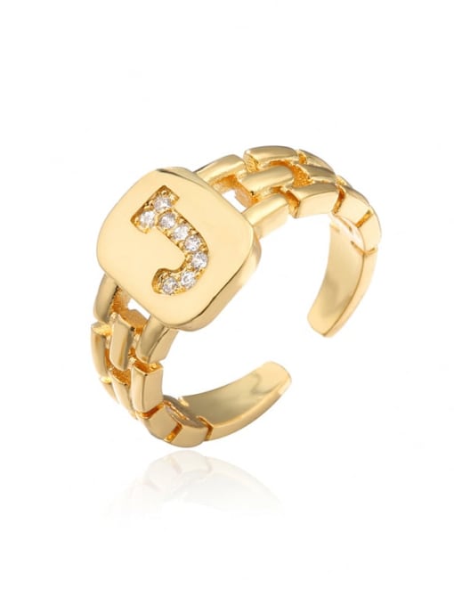 J Brass Cubic Zirconia Letter Vintage Band Ring