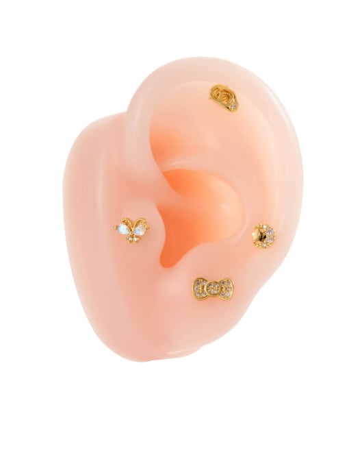 HISON Brass Cubic Zirconia Bowknot Moon Cute Single Earring 1