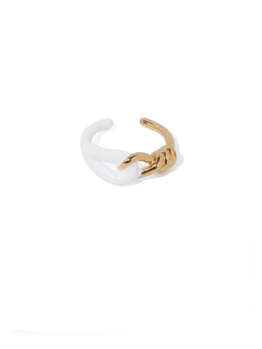 White oil dripping ring Brass Enamel Geometric Vintage Band Ring