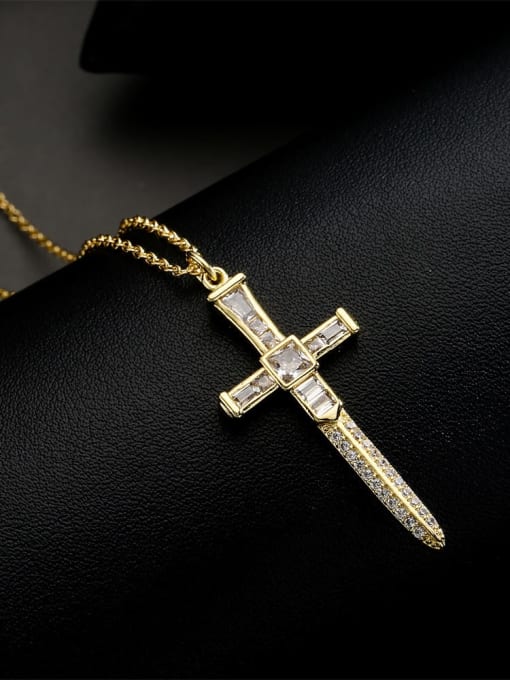AOG Brass Cubic Zirconia Cross Vintage Necklace 2