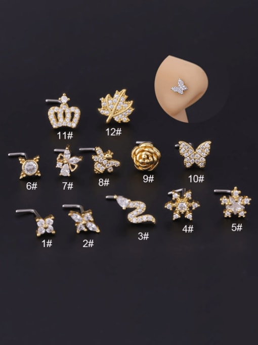 HISON Stainless steel Cubic Zirconia Crown Hip Hop Nose Studs 0