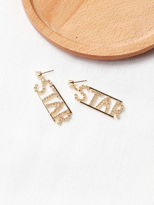 14K gold Copper Cubic Zirconia Letter Dainty Drop Trend Korean Fashion Earring