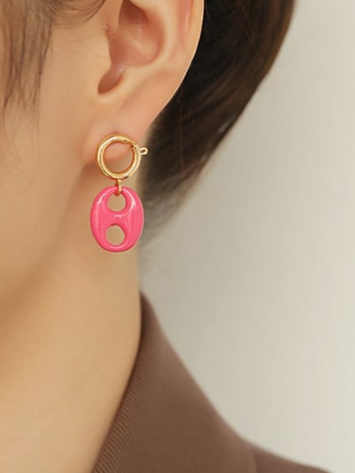 Pink Earrings Brass Enamel Geometric Minimalist Drop Earring