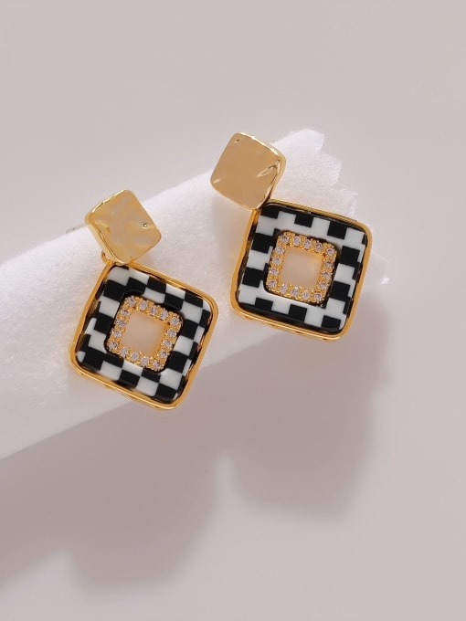 14k Gold Black Brass Resin Geometric Vintage Drop Earring