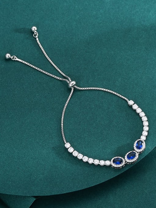 Steel Blue SL61485 Brass Cubic Zirconia Geometric Dainty Adjustable Bracelet