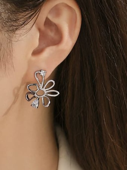 ACCA Brass Cubic Zirconia Hollow  Flower Minimalist Stud Earring 1