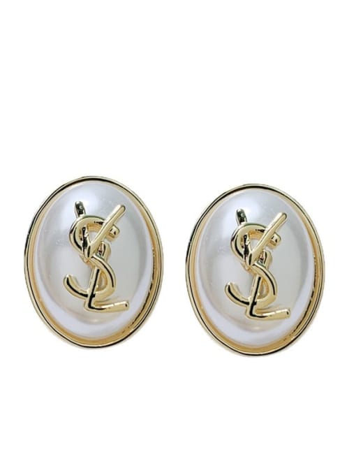 white Brass Imitation Pearl Geometric Vintage Stud Earring