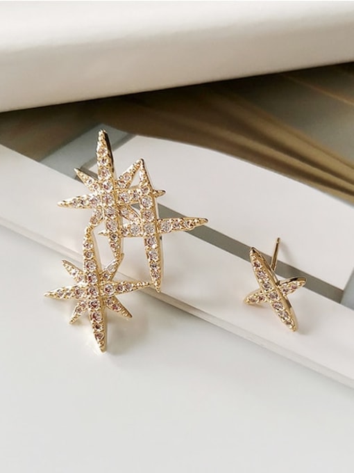 14K  gold Copper Cubic Zirconia Star Dainty Stud Trend Korean Fashion Earring