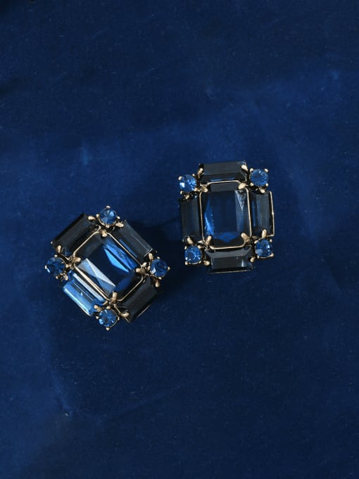 ED67376 Brass Glass Stone Square Vintage Stud Earring