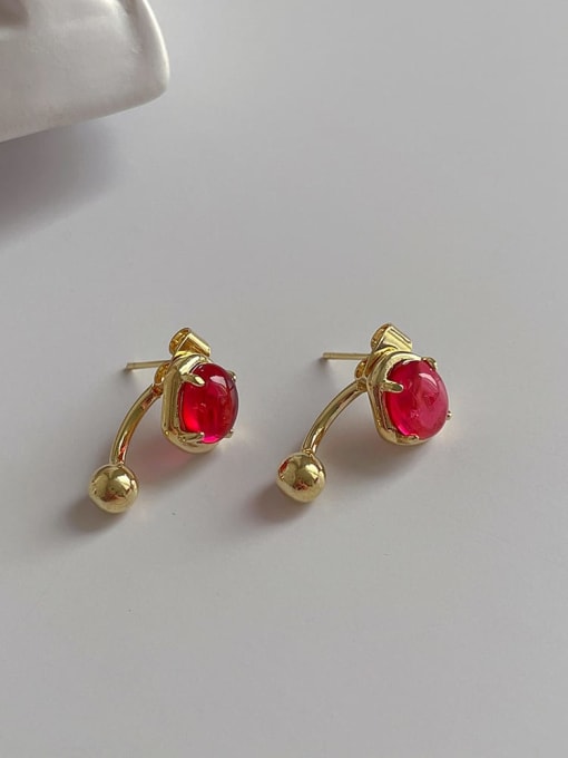 red Brass Glass Stone Geometric Cute Hook Earring