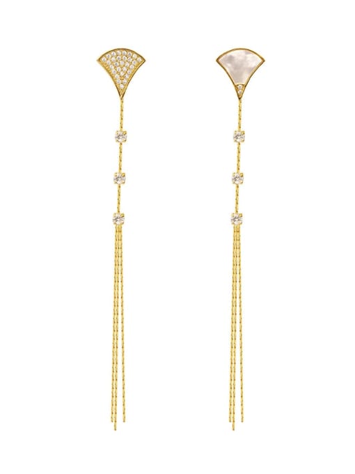 14k gold Brass Shell Tassel Trend Threader Earring