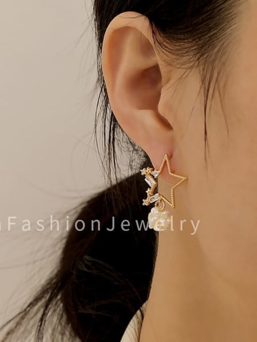 HYACINTH Brass Imitation Pearl  Vintage Asymmetric Hollow star  Drop Trend Korean Fashion Earring 1