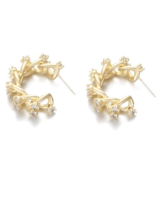 gold Brass Cubic Zirconia Geometric Hip Hop Stud Earring