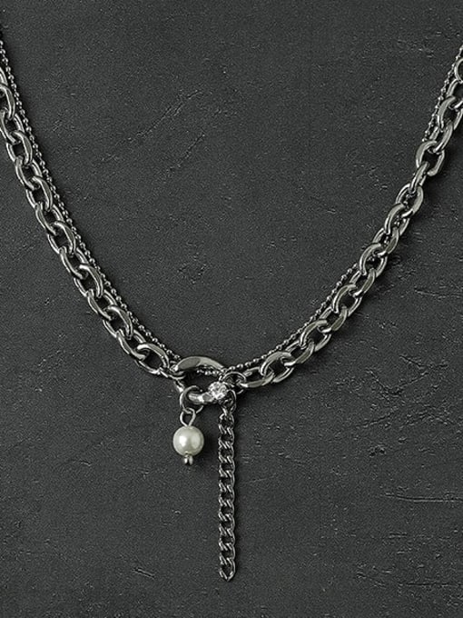 TINGS Titanium Steel Bead Geometric Hip Hop Multi Strand Hollow Chain Necklace 1