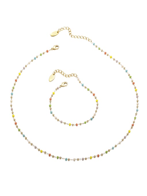 TINGS Brass MGB beads Minimalist Irregular Multi Color Bracelet and Necklace Set 0