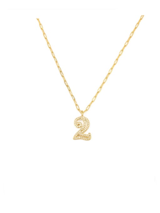 2 Brass Cubic Zirconia Number Dainty Pendant Necklace