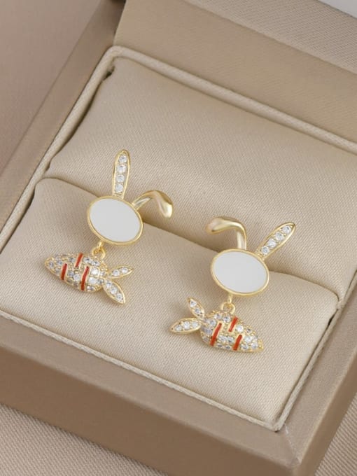 Gold ED65887 Brass Cubic Zirconia Rabbit Dainty Stud Earring