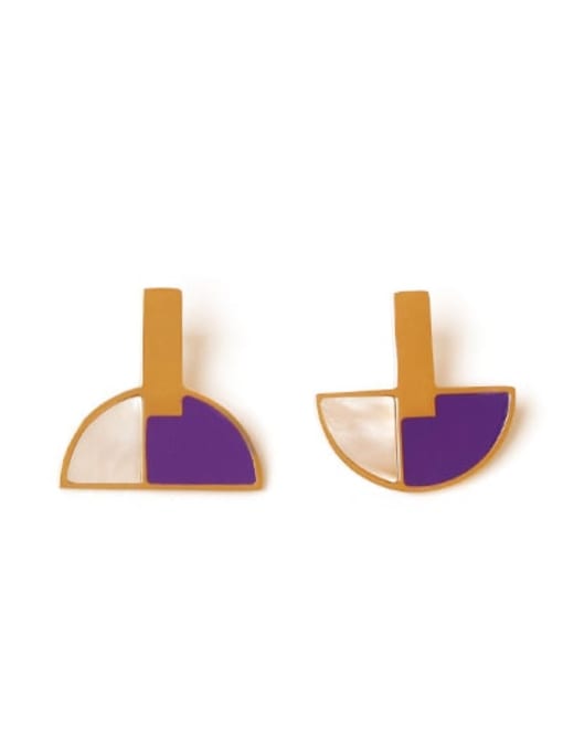 violet Brass Enamel Geometric Vintage Stud Earring