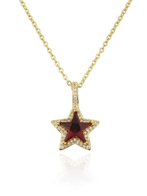 20826 Brass Glass Stone  Minimalist Five-pointed star Pendant Necklace