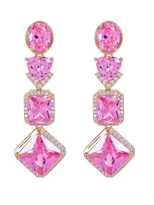 pink Brass Cubic Zirconia Geometric Luxury Drop Earring
