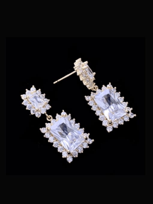 white Brass Cubic Zirconia Geometric Luxury Drop Earring