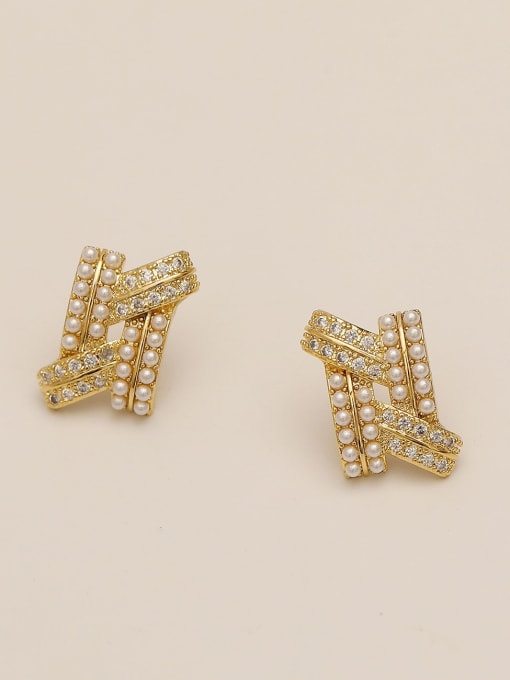 14k gold Brass Imitation Pearl Geometric Ethnic Stud Trend Korean Fashion Earring