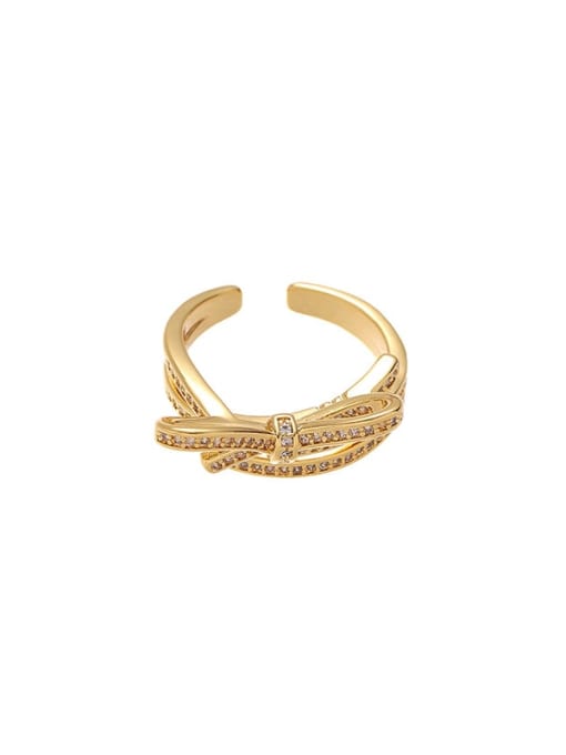 Style 3 Gold Brass Cubic Zirconia Bowknot Minimalist Band Ring